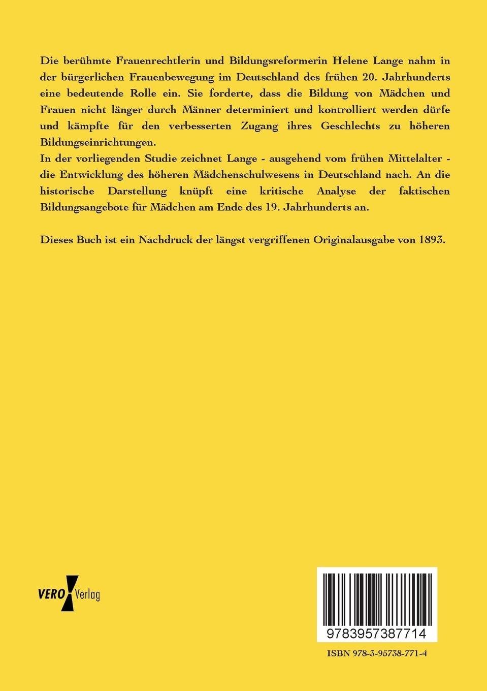 Rückseitencover Entwicklung und Stand des höheren Mädchenschulwesens in Deutschland