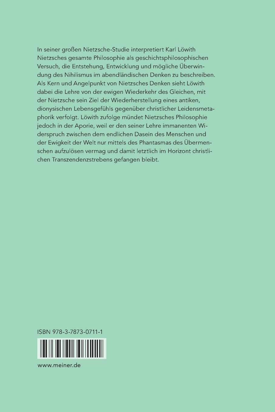 Rückseitencover Nietzsches Philosophie der ewigen Wiederkehr des Gleichen