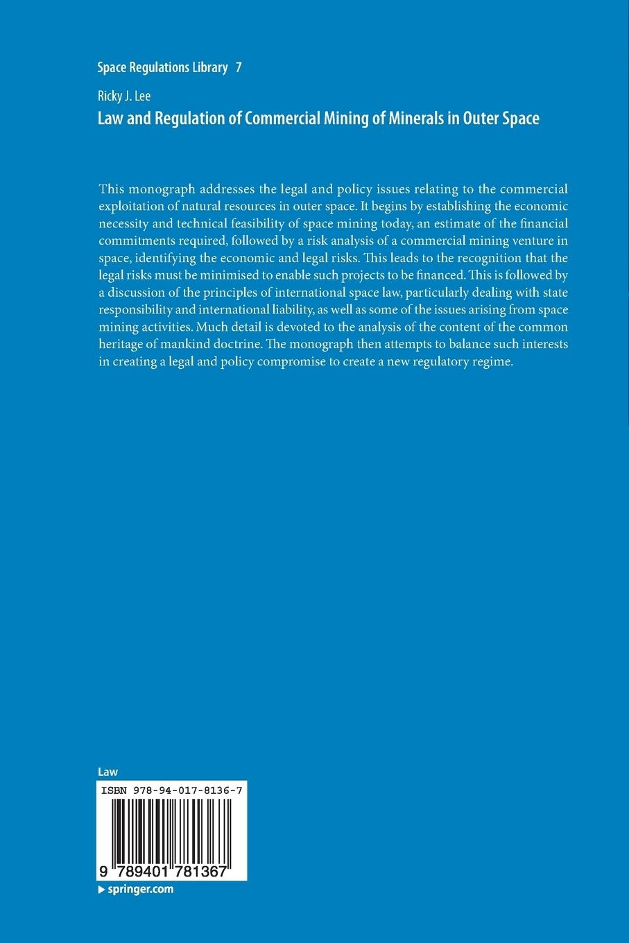 Rückseitencover Law and Regulation of Commercial Mining of Minerals in Outer Space