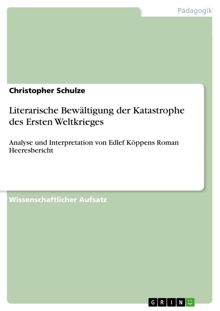 Vorderes Coverbild Literarische Bewältigung der Katastrophe des Ersten Weltkrieges