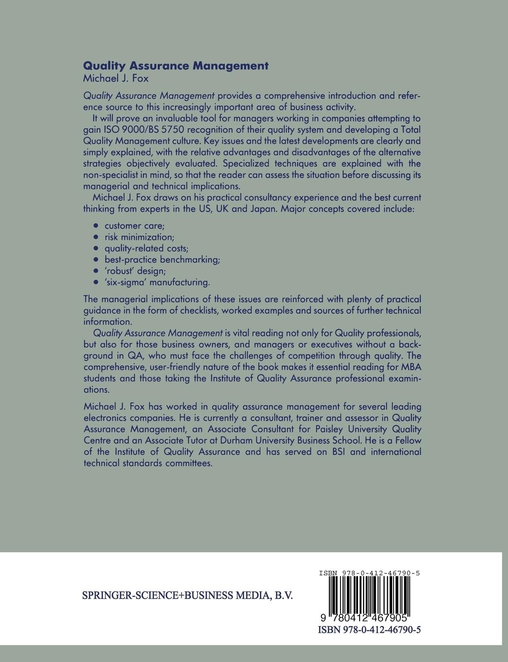 Rückseitencover Quality Assurance Management