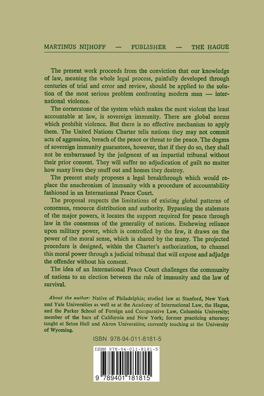 Rückseitencover An International Peace Court