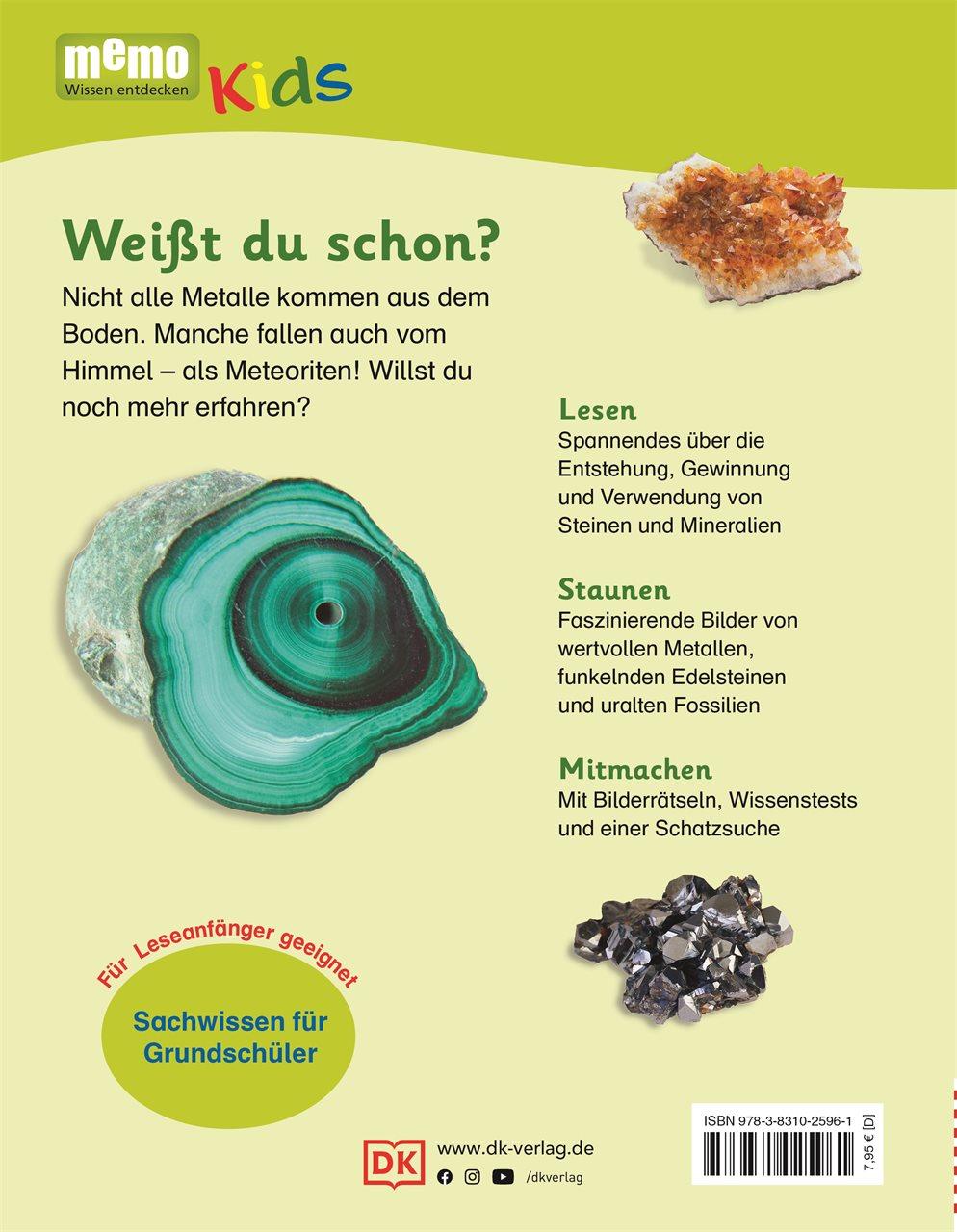 Rückseitencover memo Kids. Steine und Mineralien