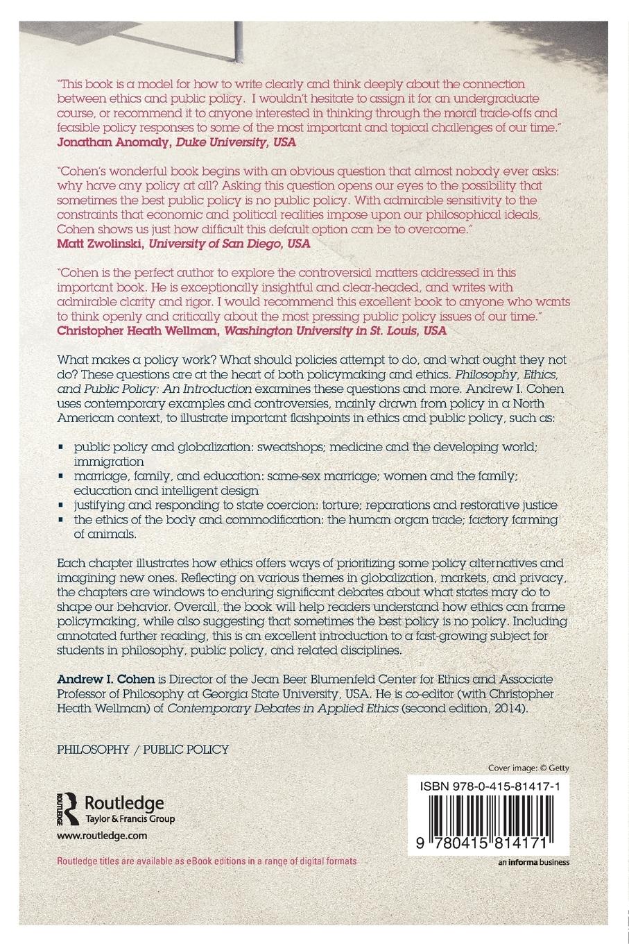 Rückseitencover Philosophy, Ethics, and Public Policy