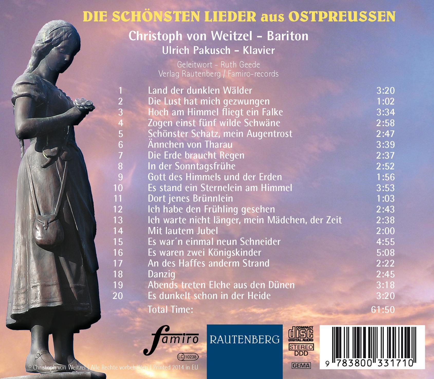 Rückseitencover Die schönsten Lieder aus Ostpreußen. CD