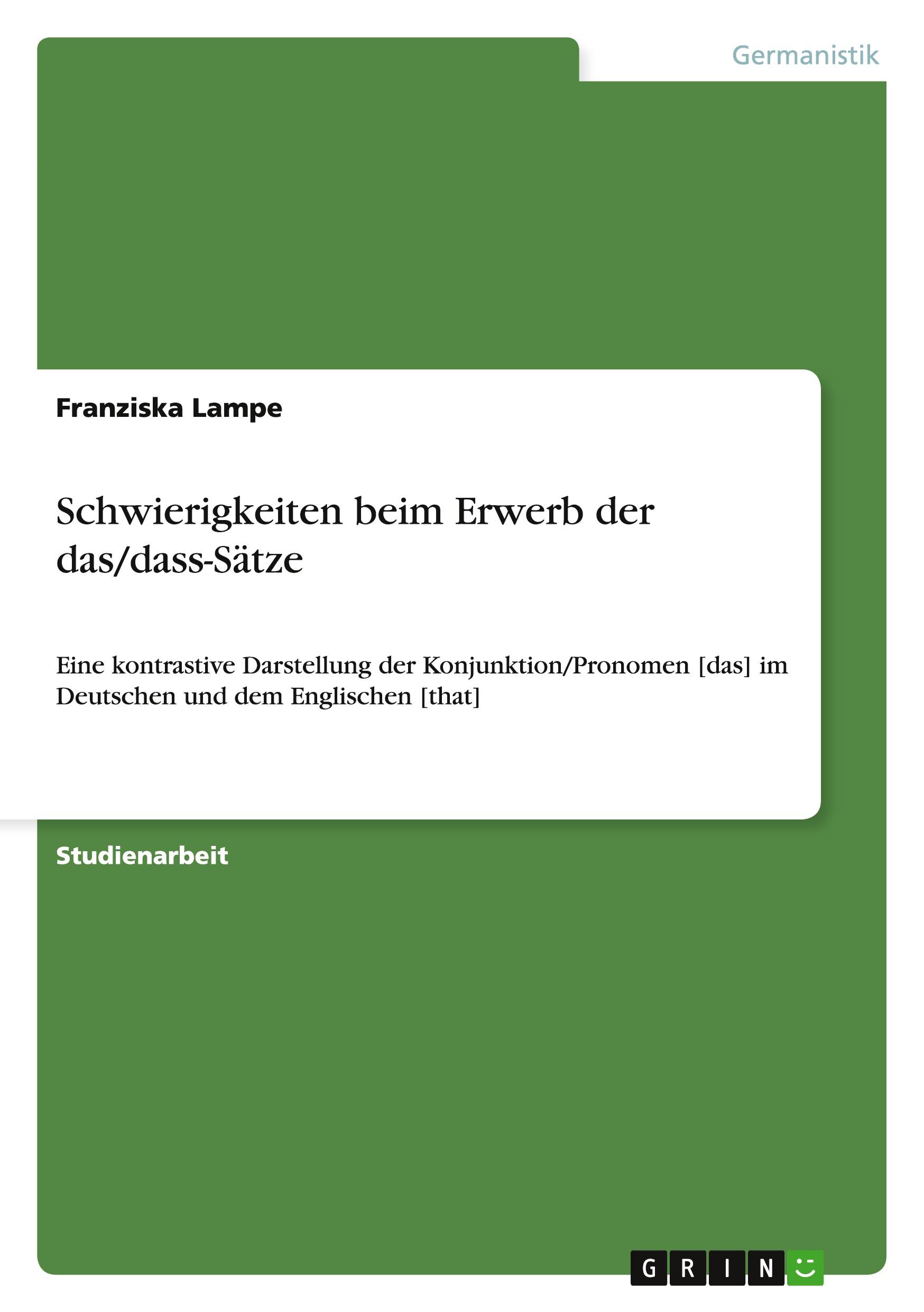 Vorderes Coverbild Schwierigkeiten beim Erwerb der das/dass-Sätze
