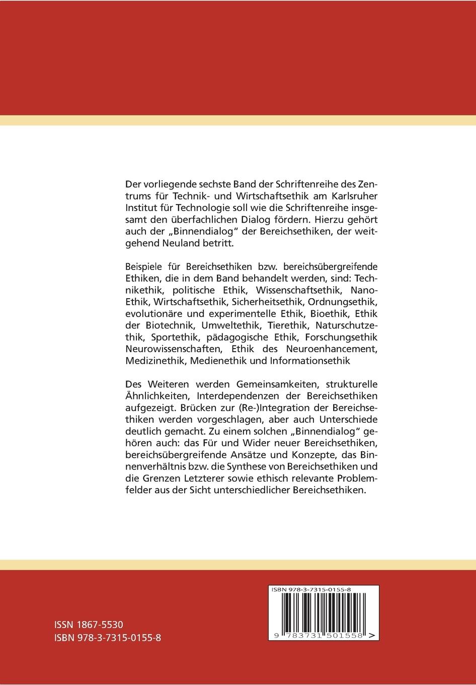 Rückseitencover Bereichsethiken im interdisziplinären Dialog