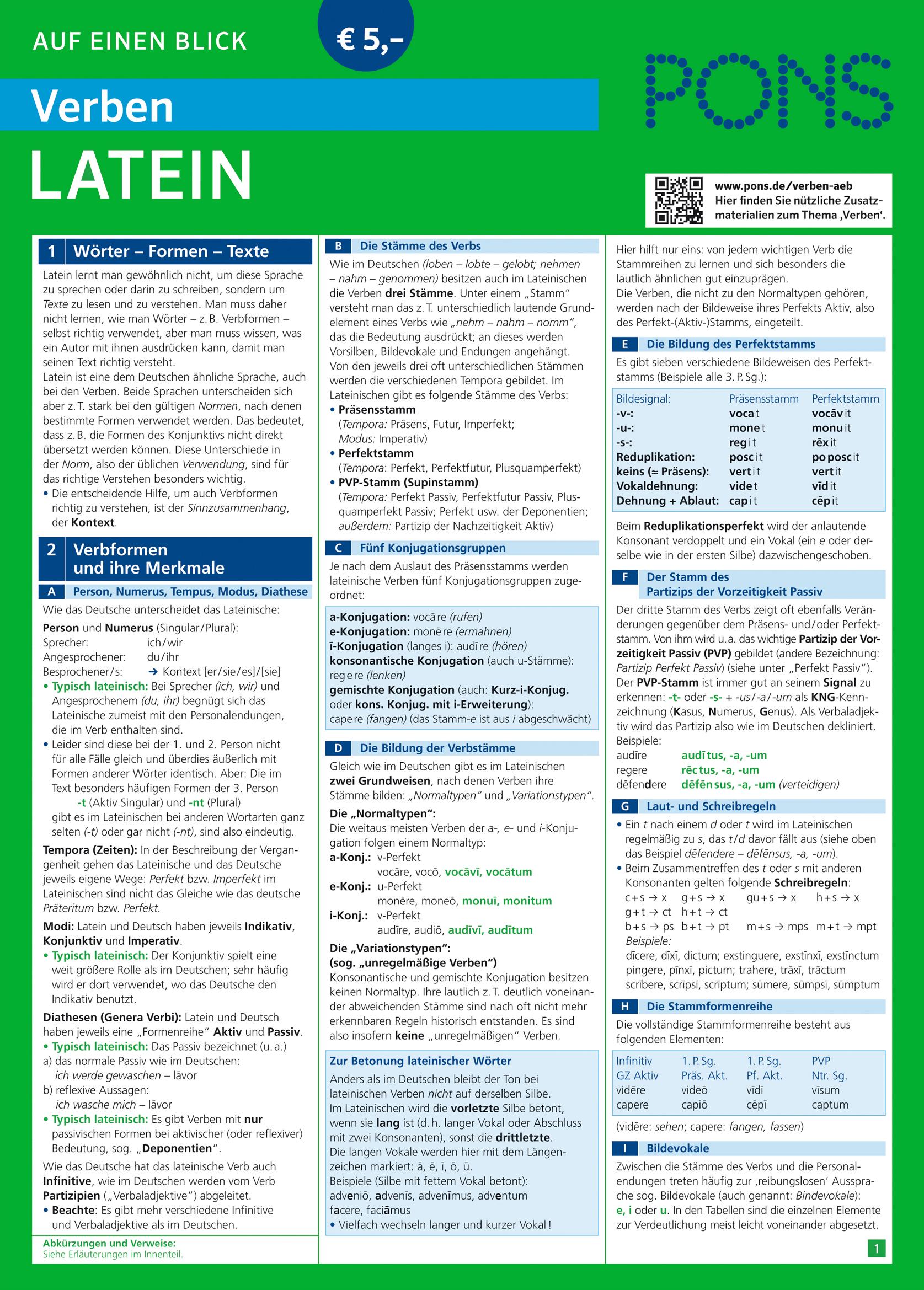 Vorderes Coverbild PONS Verben auf einen Blick Latein