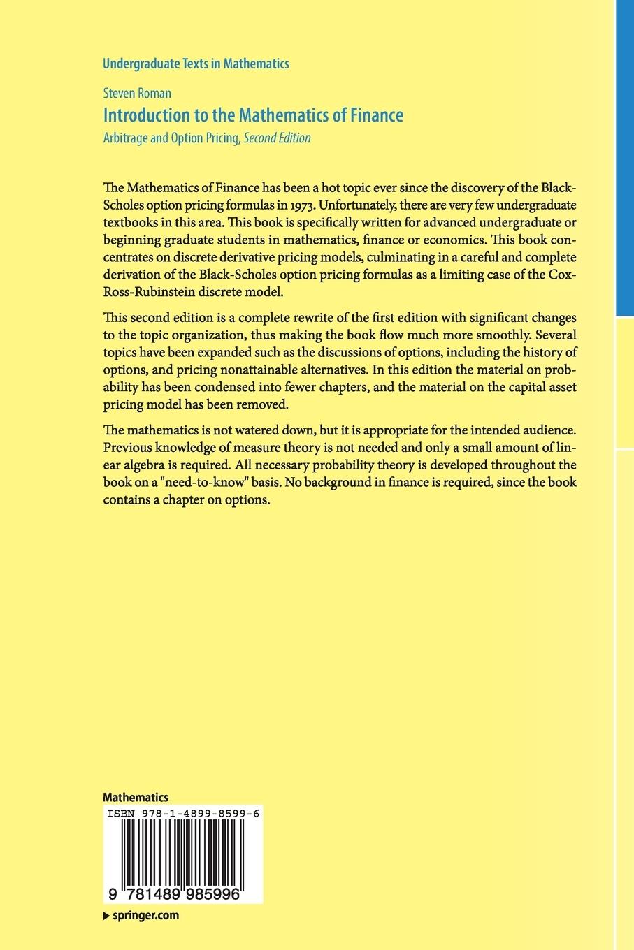 Rückseitencover Introduction to the Mathematics of Finance