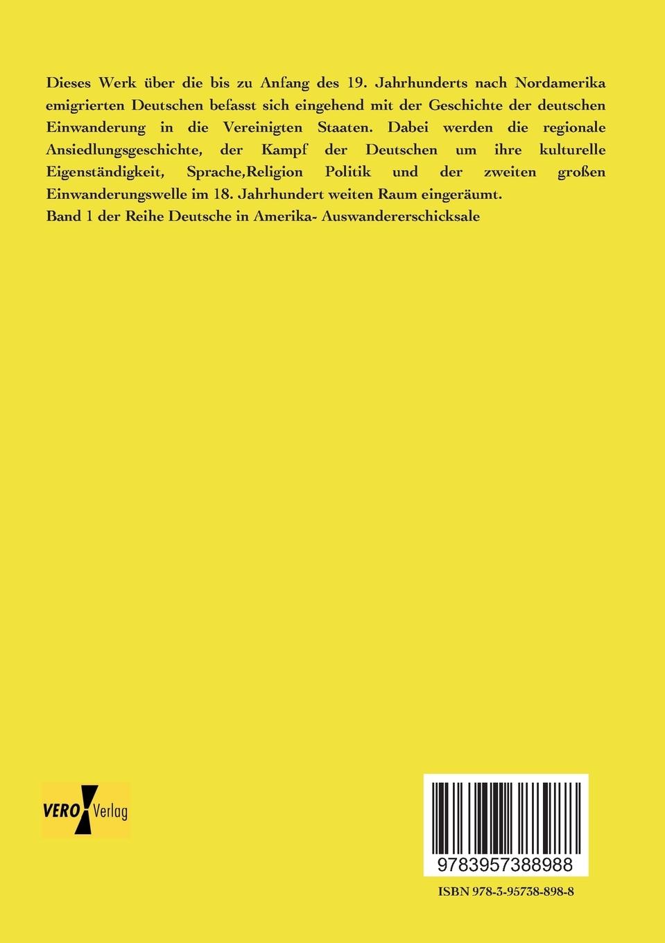 Rückseitencover Geschichte der Deutschen in Amerika bis 1850