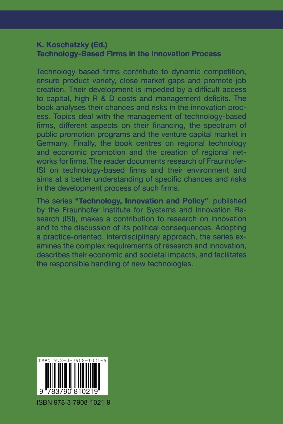 Rückseitencover Technology-Based Firms in the Innovation Process