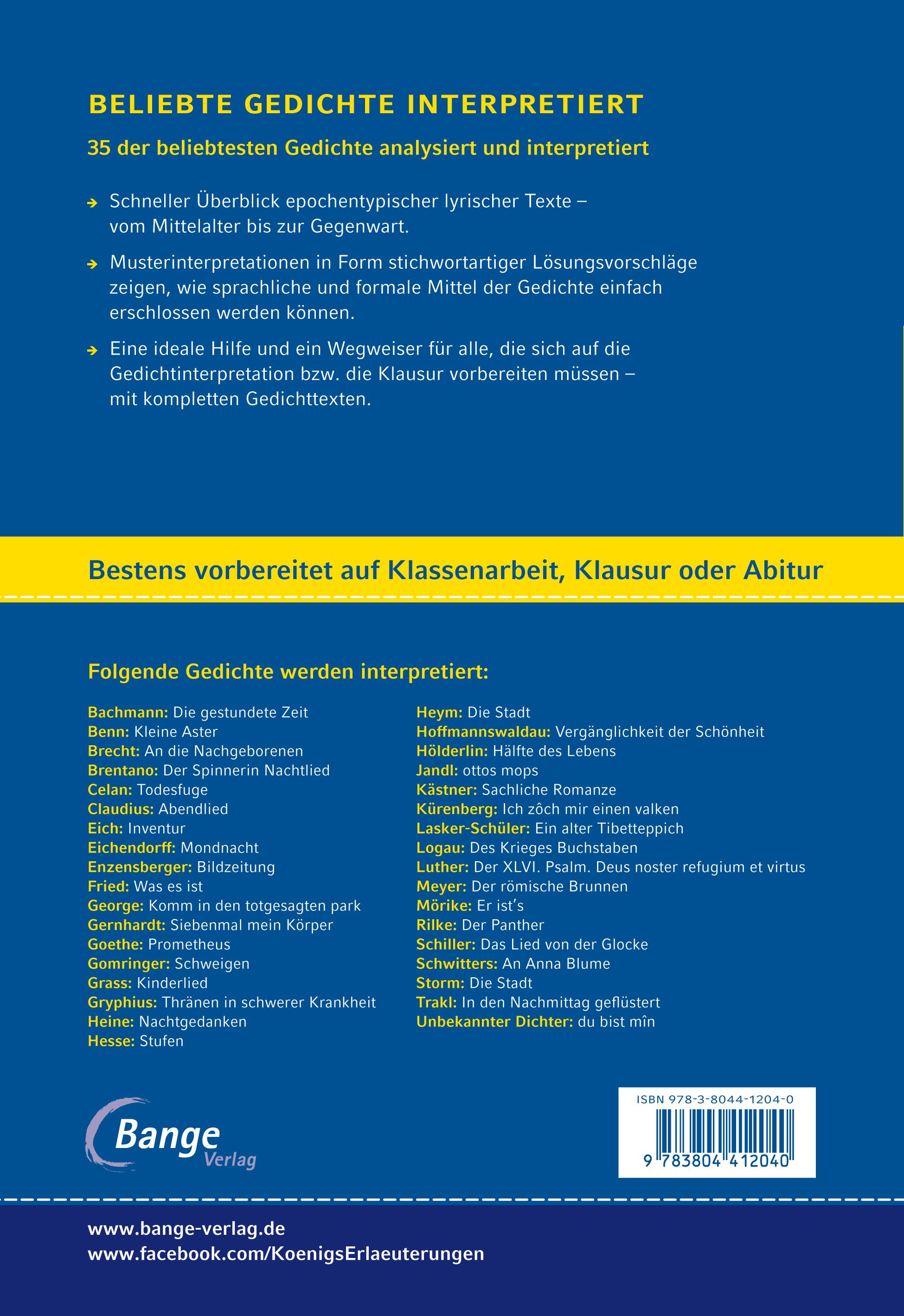Rückseitencover Beliebte Gedichte interpretiert