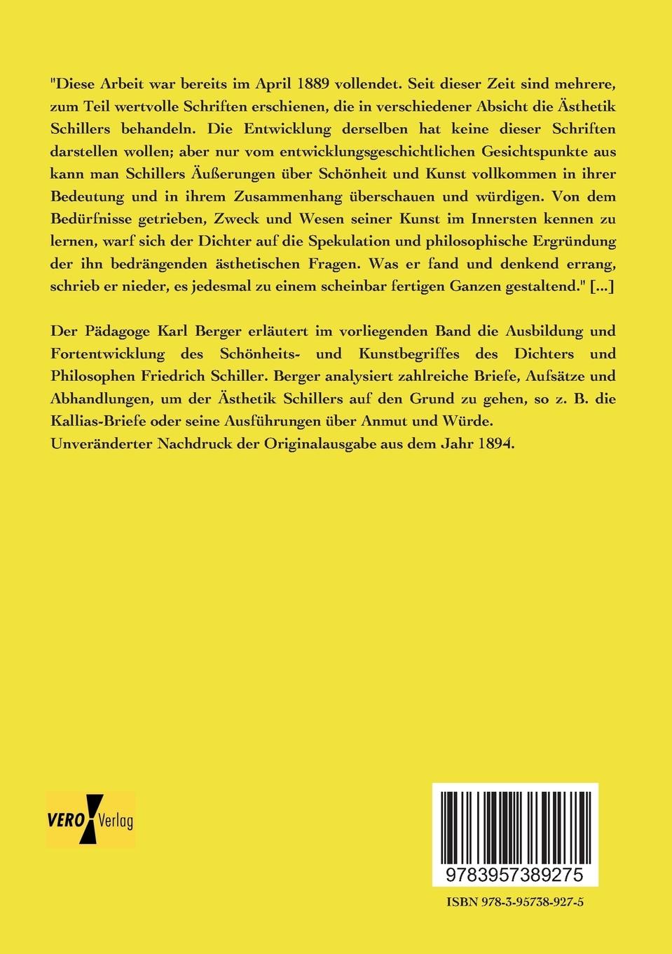 Rückseitencover Die Entwicklung von Schillers Ästhetik