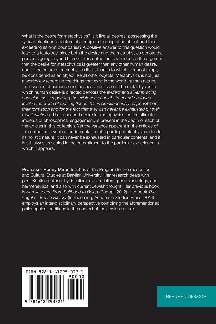 Rückseitencover The Desire for Metaphysics