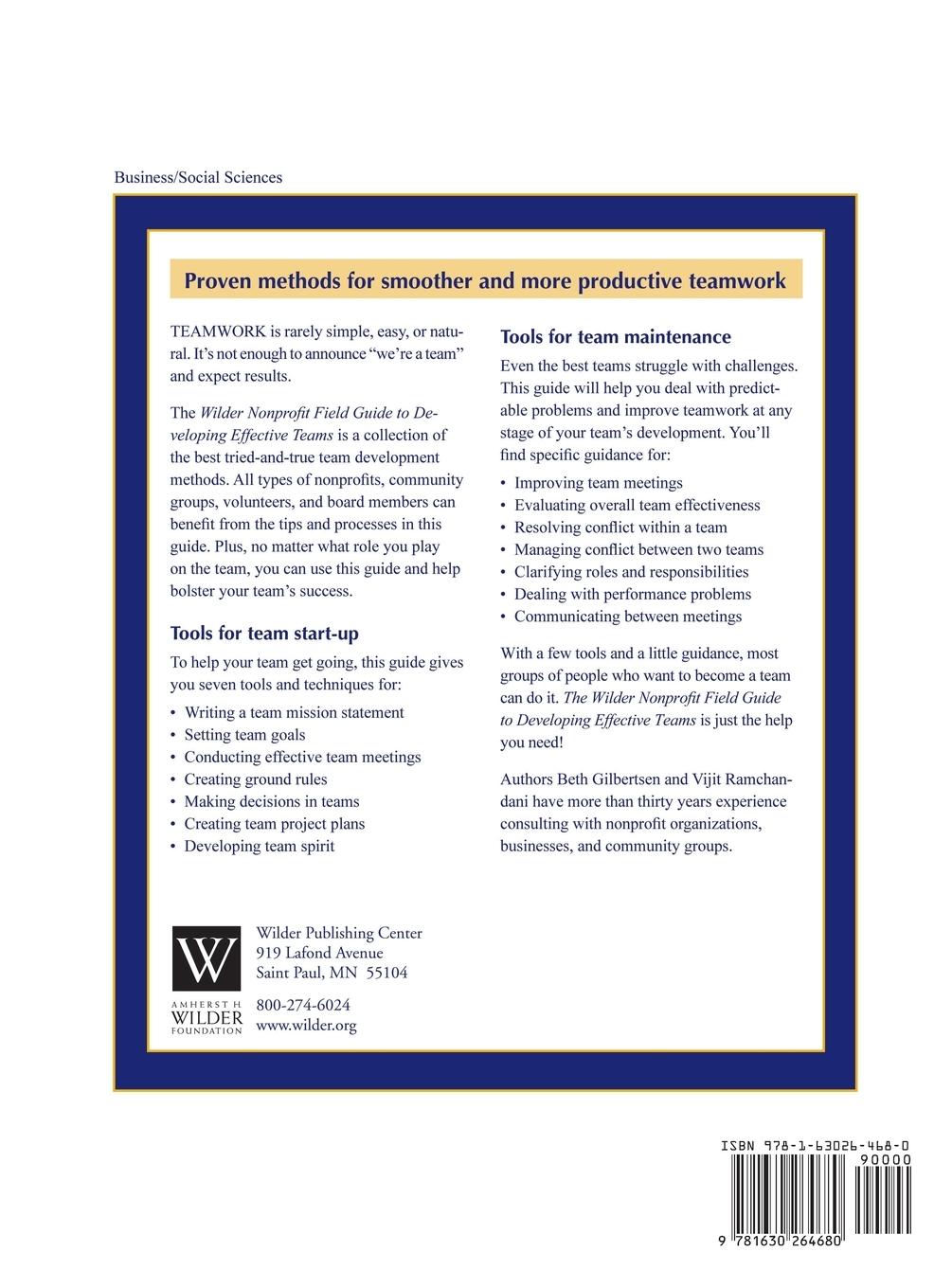 Rückseitencover The Wilder Nonprofit Field Guide to Developing Effective Teams