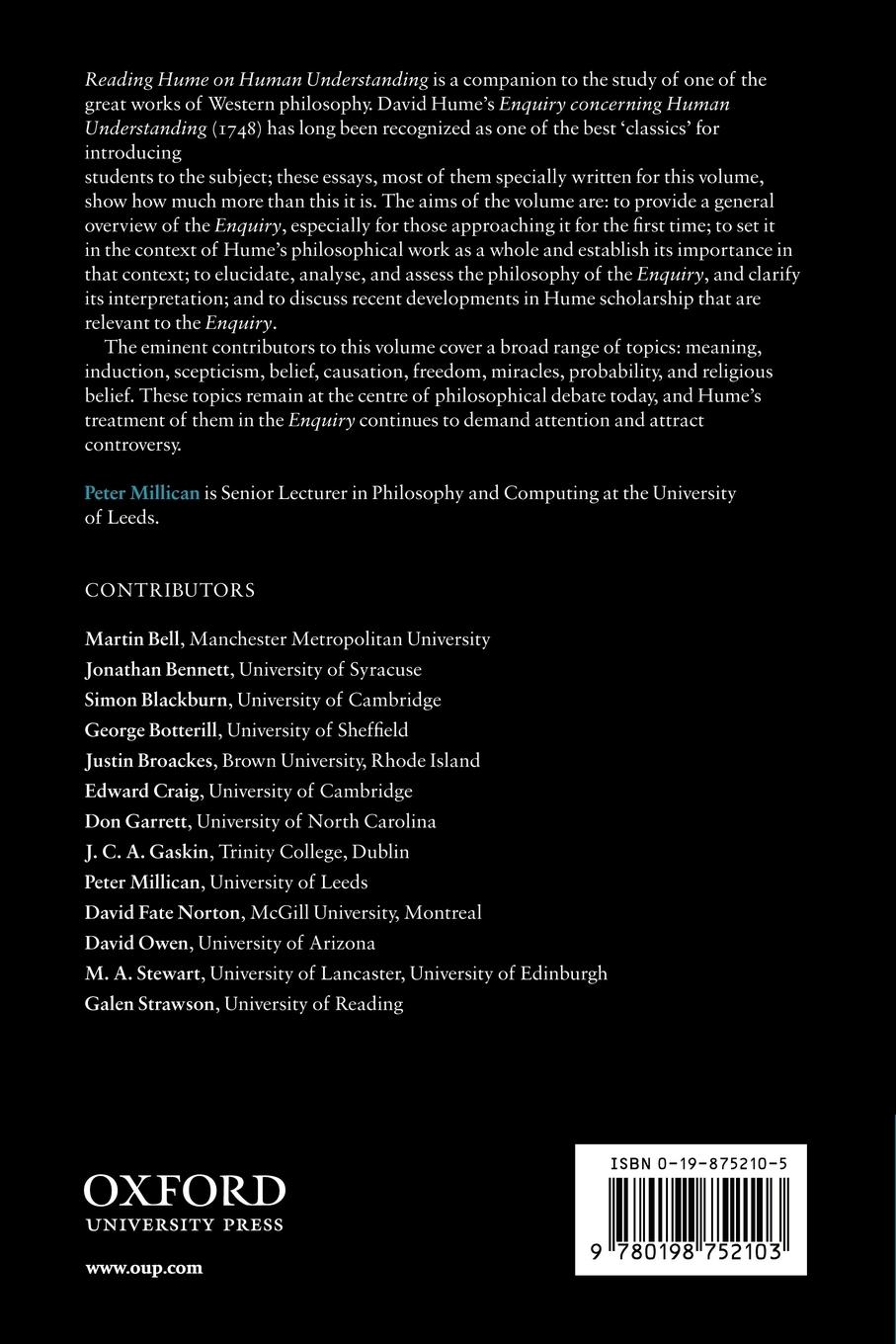 Rückseitencover Reading Hume on Human Understanding