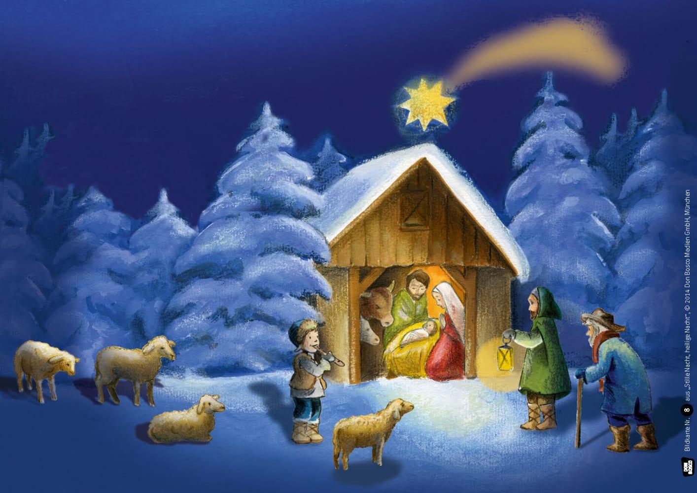 Beispielinhalt (Bild) Stille Nacht, heilige Nacht. Kamishibai Bildkartenset.