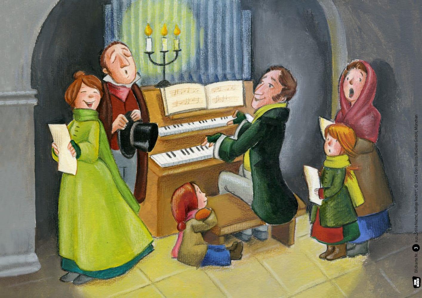 Beispielinhalt (Bild) Stille Nacht, heilige Nacht. Kamishibai Bildkartenset.