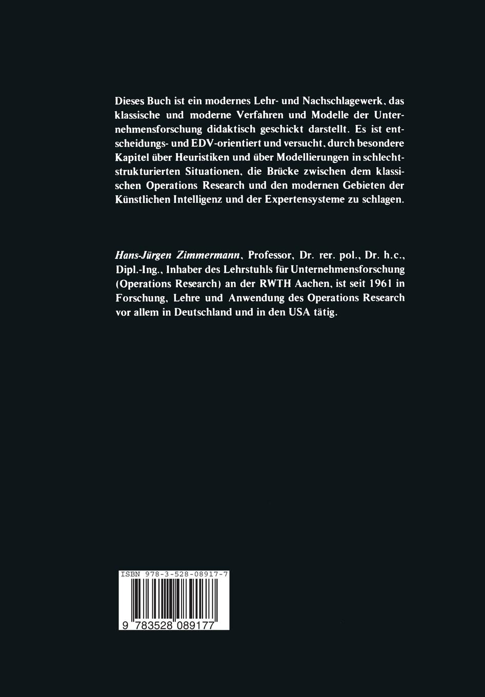 Rückseitencover Methoden und Modelle des Operations Research