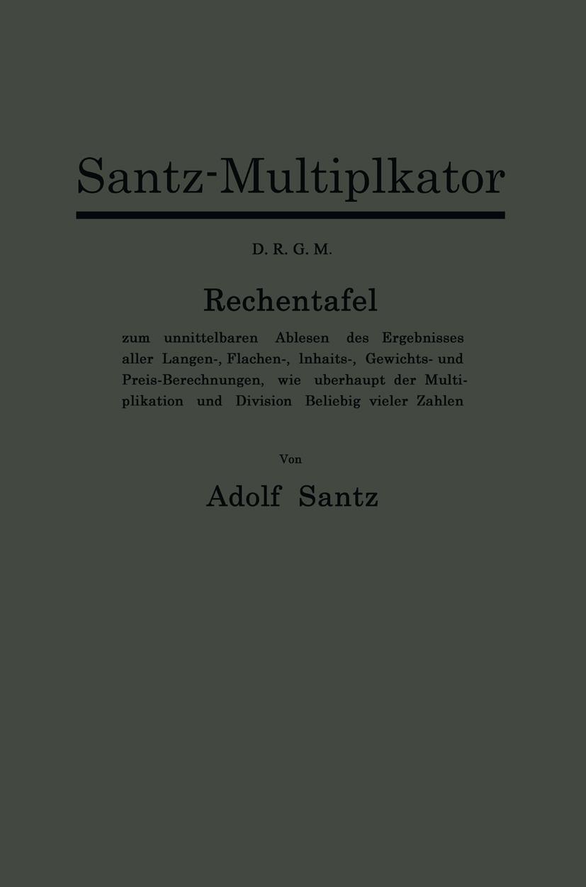 Vorderes Coverbild Santz-Multiplikator D.R.G.M.