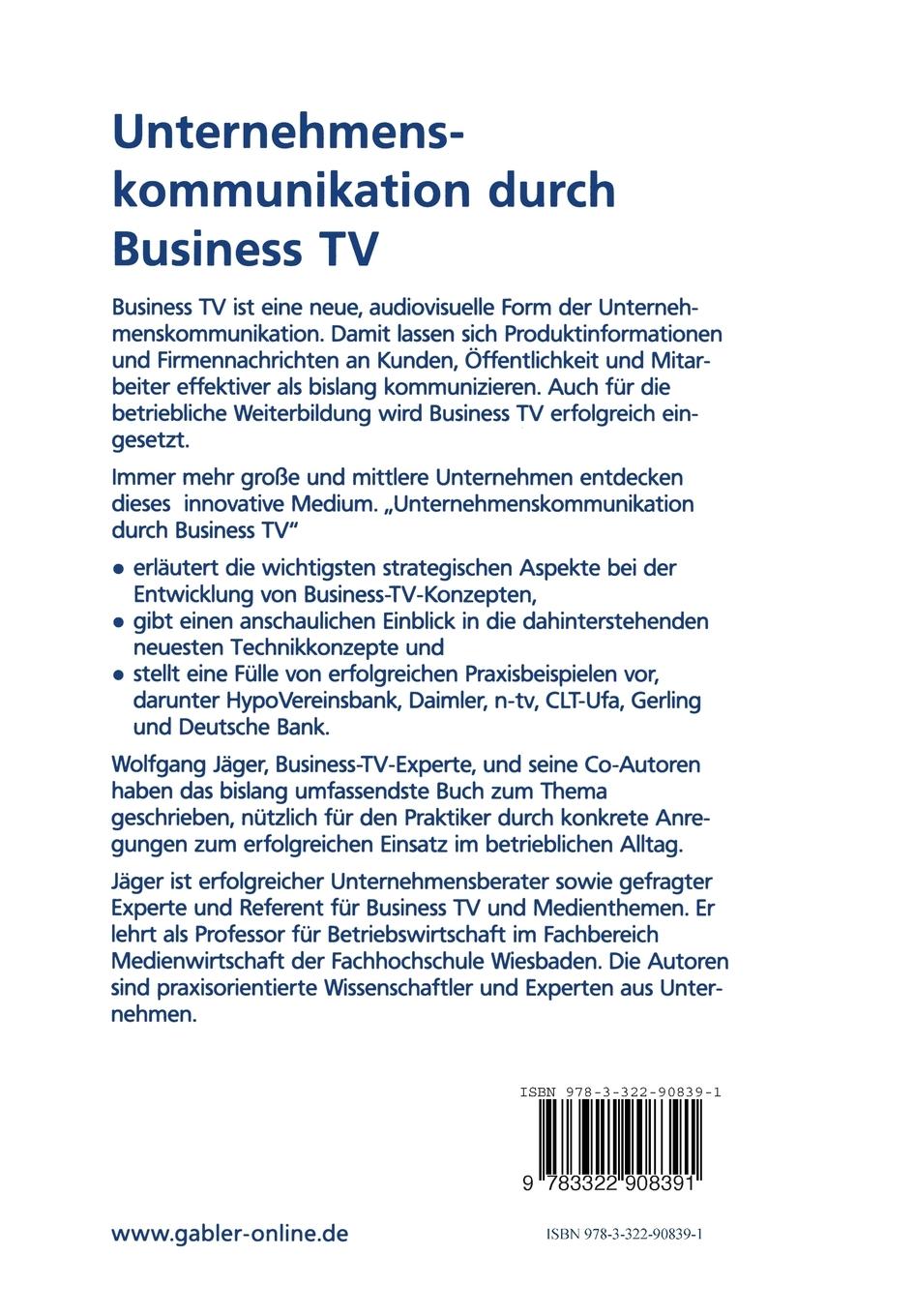 Rückseitencover Unternehmenskommunikation durch Business TV