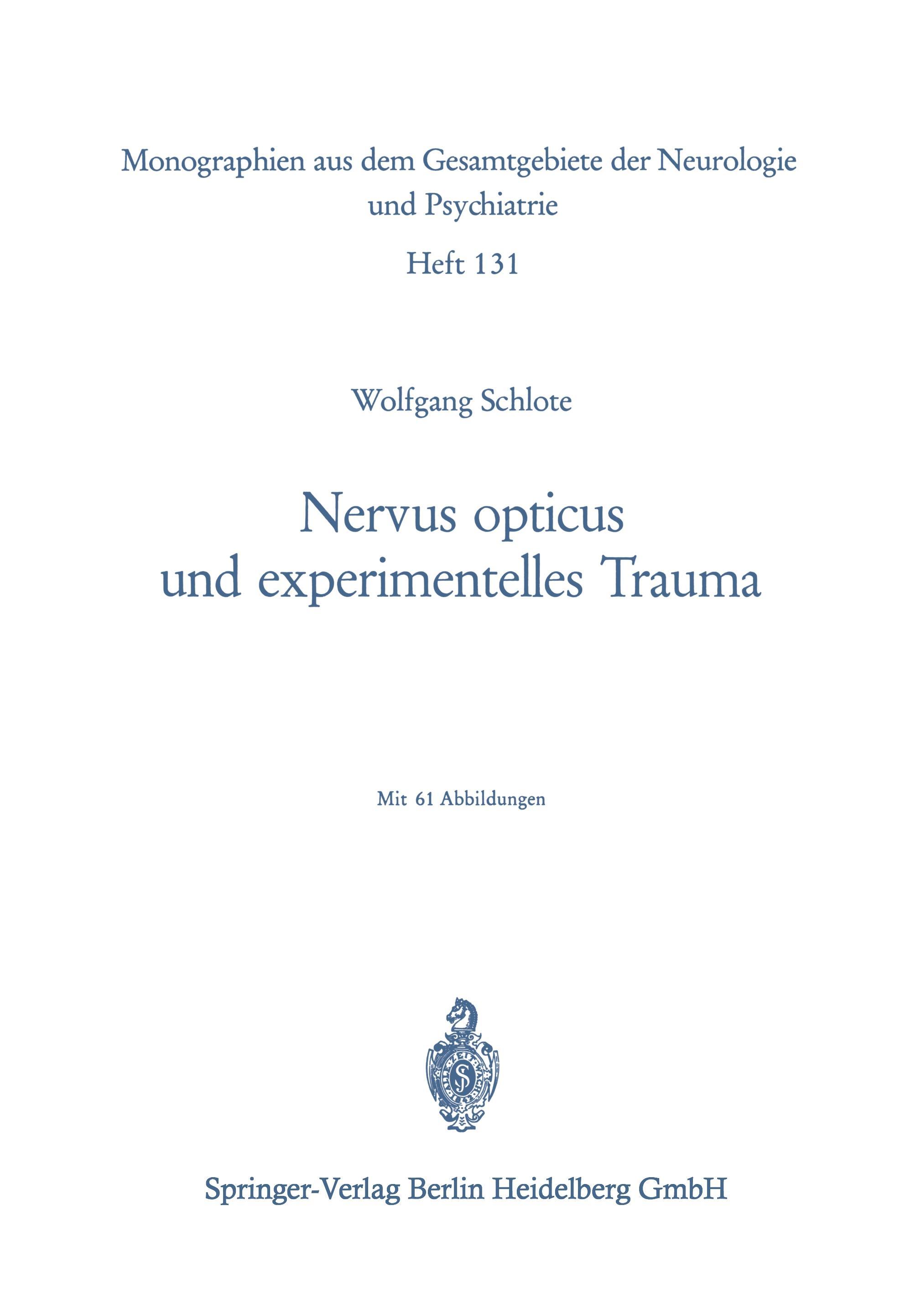 Vorderes Coverbild Nervus opticus und experimentelles Trauma