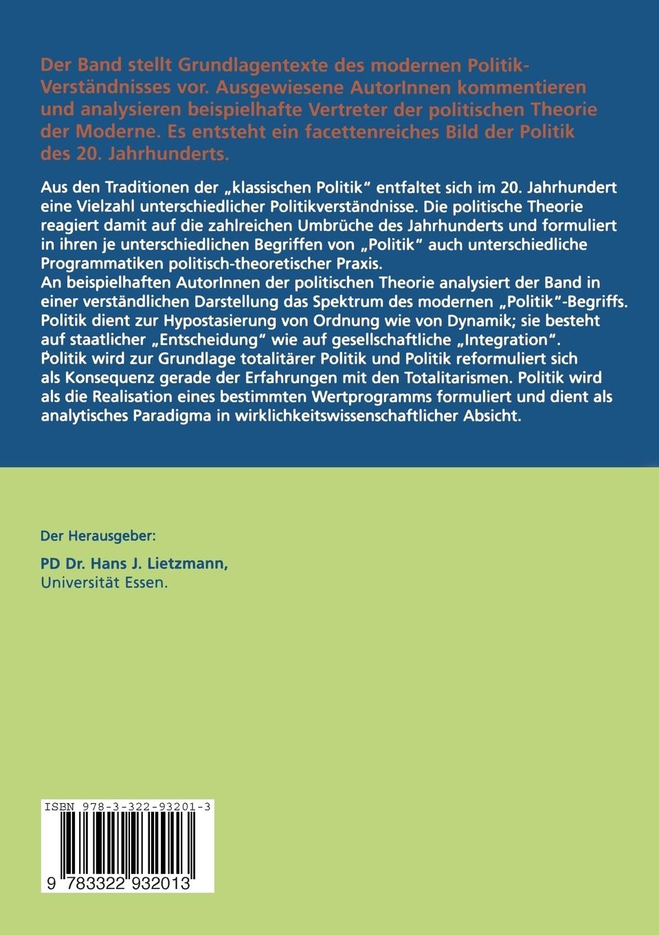 Rückseitencover Moderne Politik