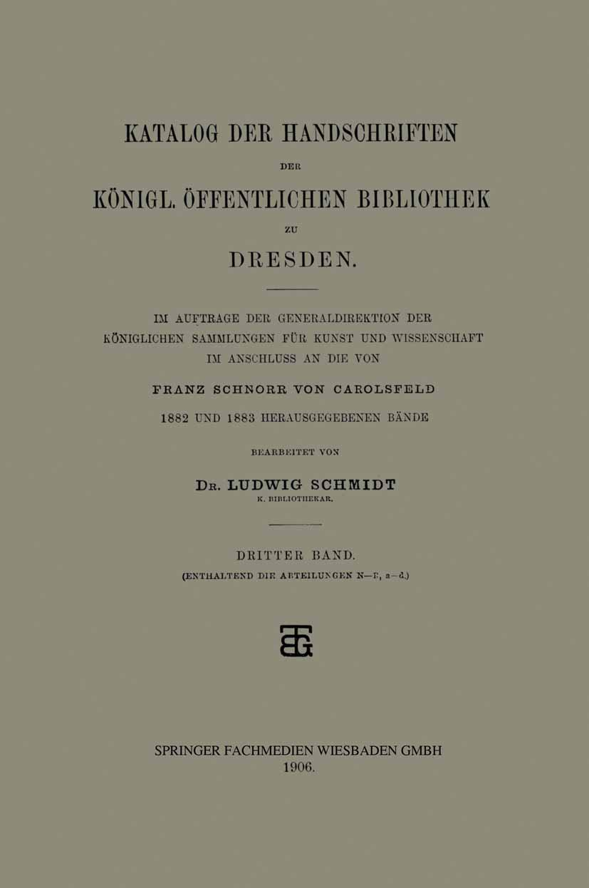 Vorderes Coverbild Katalog der Handschriften der Königl. Öffentlichen Bibliothek zu Dresden