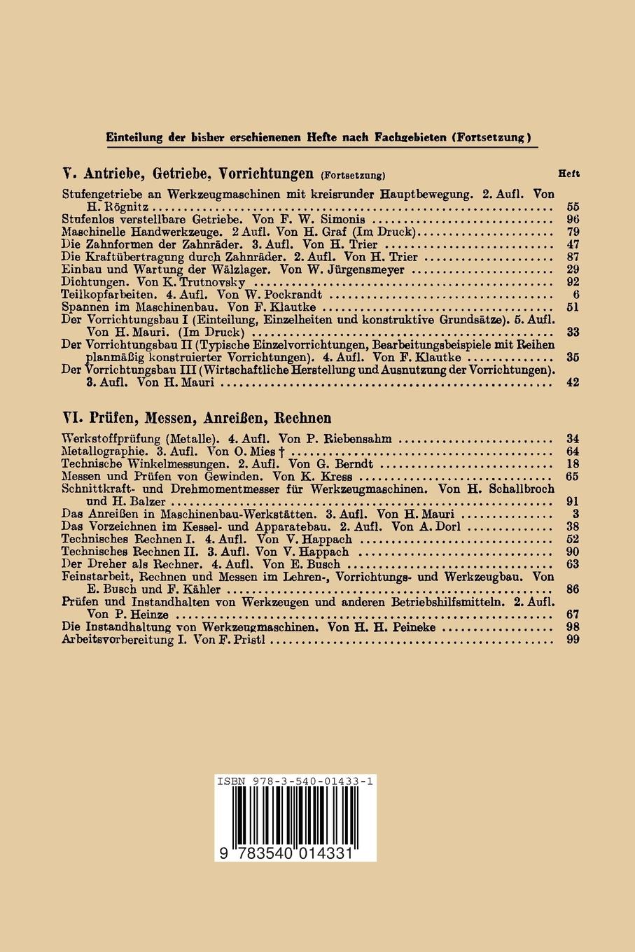 Rückseitencover Die Zerspanbarkeit der Werkstoffe