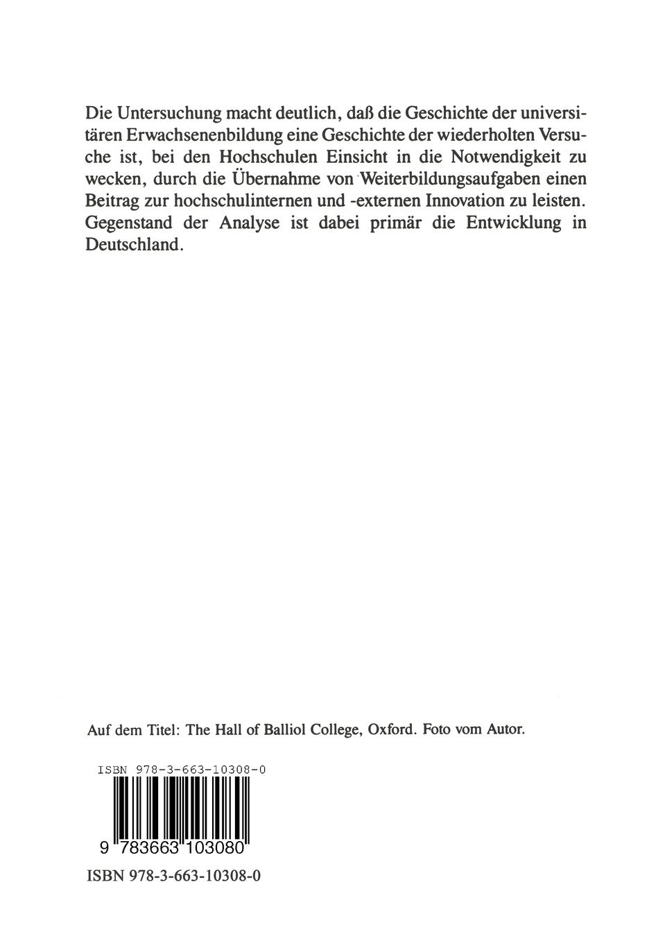 Rückseitencover Historische Vorläufer der wissenschaftlichen Weiterbildung