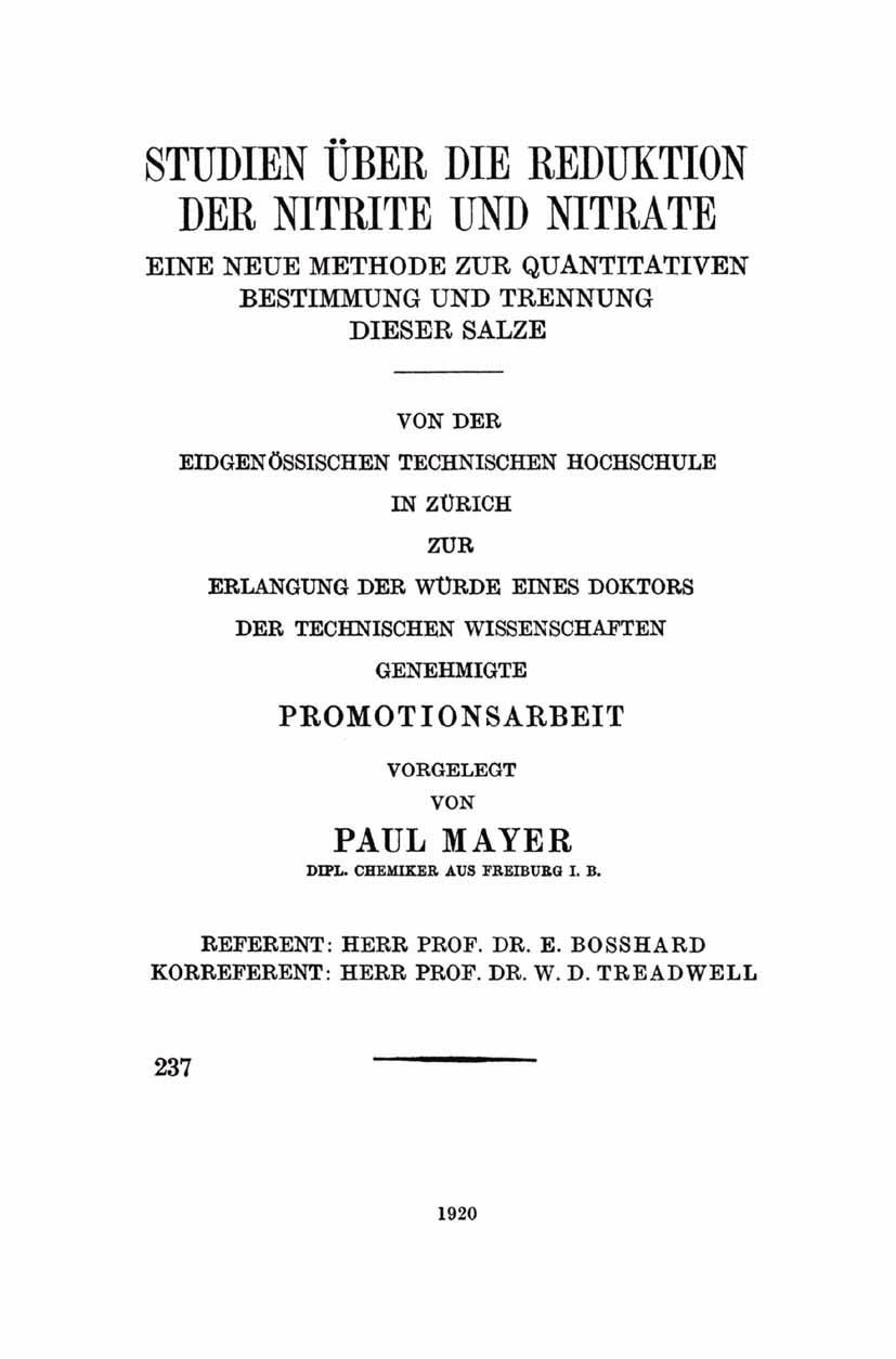 Vorderes Coverbild Studien über die Reduktion der Nitrite und Nitrate