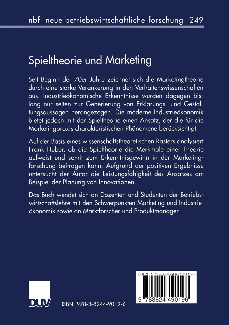 Rückseitencover Spieltheorie und Marketing