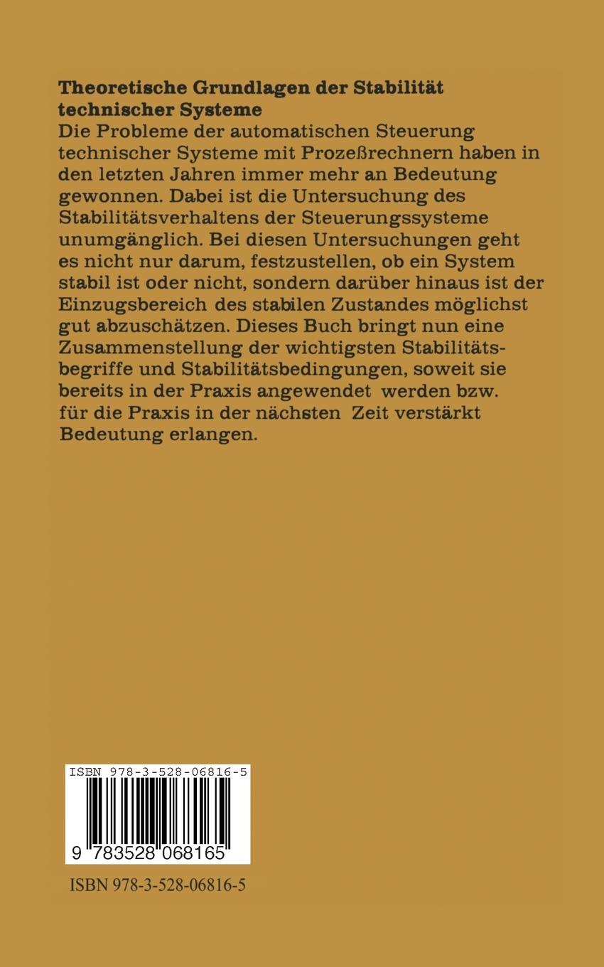 Rückseitencover Theoretische Grundlagen der Stabilität technischer Systeme