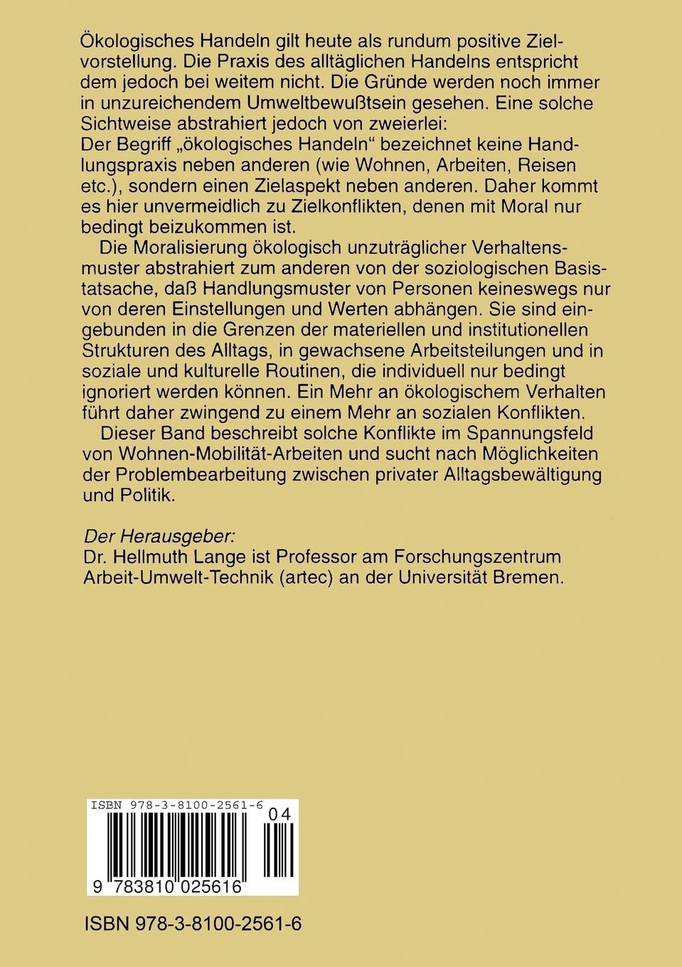 Rückseitencover Ökologisches Handeln als sozialer Konflikt