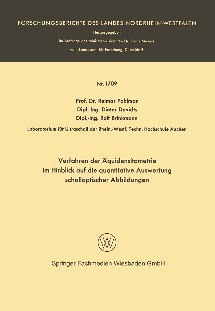 Vorderes Coverbild Verfahren der Äquidensitometrie im Hinblick auf die quantitative Auswertung schalloptischer Abbildungen