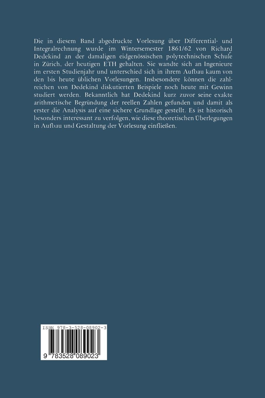 Rückseitencover Vorlesung über Differential- und Integralrechnung 1861/62