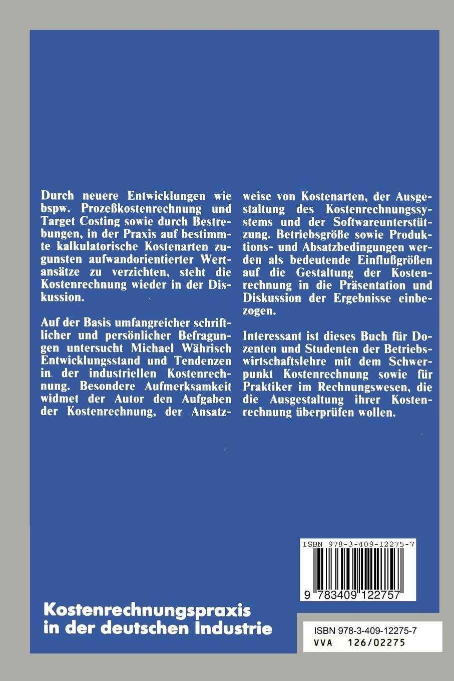 Rückseitencover Kostenrechnungspraxis in der deutschen Industrie