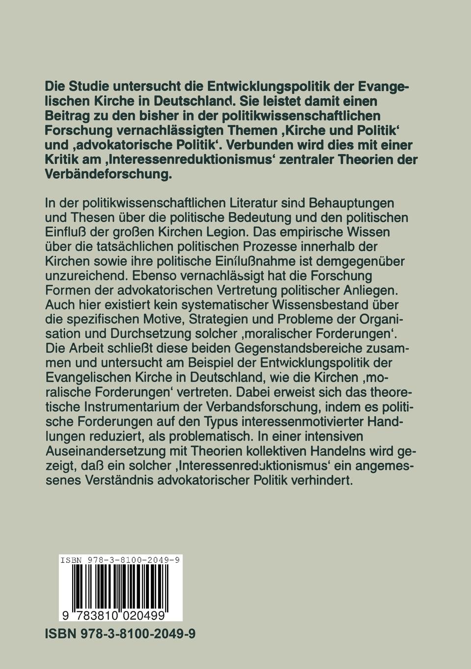 Rückseitencover Entwicklung, Interesse und Moral