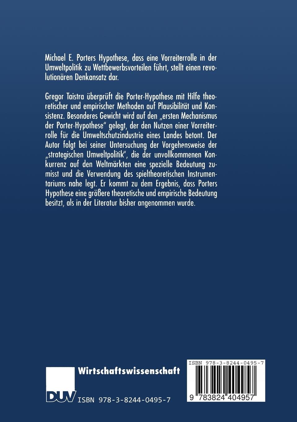 Rückseitencover Die Porter-Hypothese zur Umweltpolitik