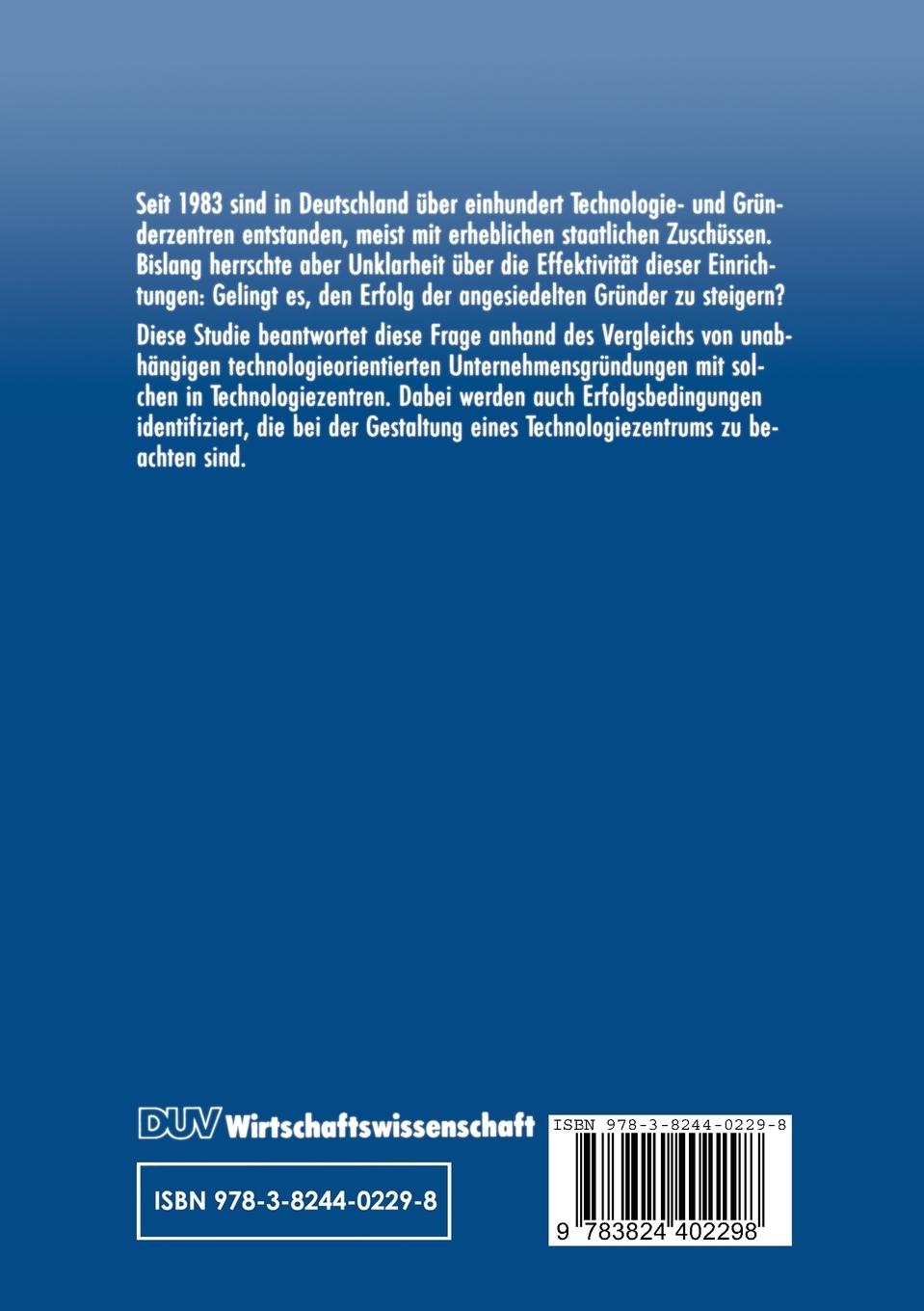 Rückseitencover Technologiezentren und Erfolg von Unternehmensgründungen