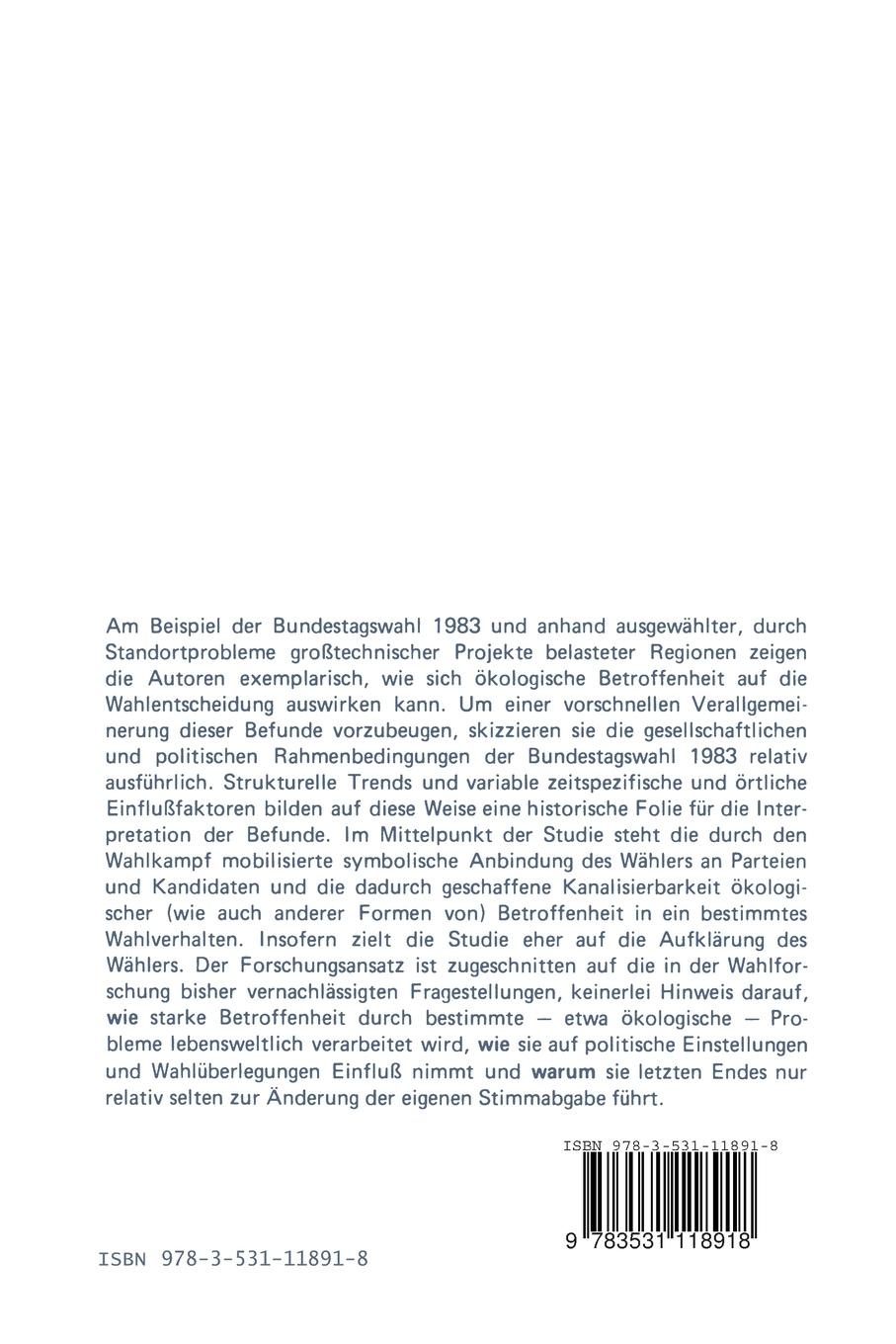 Rückseitencover Ökologische Betroffenheit, Lebenswelt und Wahlentscheidung