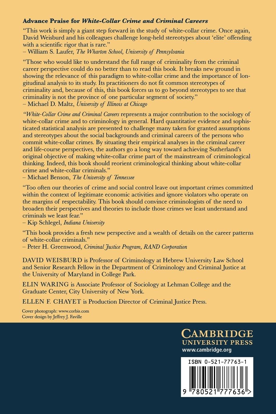 Rückseitencover White-Collar Crime and Criminal Careers