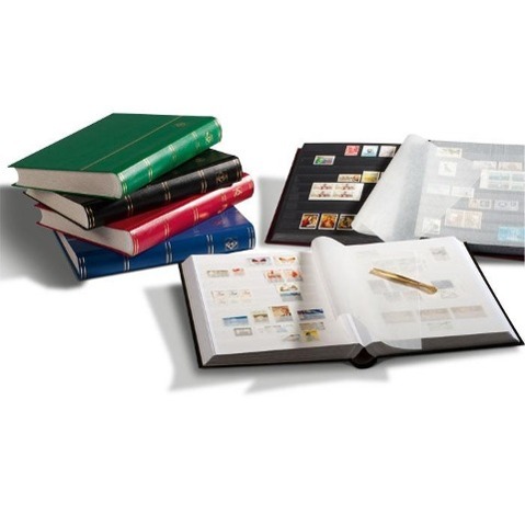 Vorderes Coverbild Briefmarken Einsteckbuch BASIC, 64 schwarze Seiten, Einband unwattiert in Grün, DIN A4