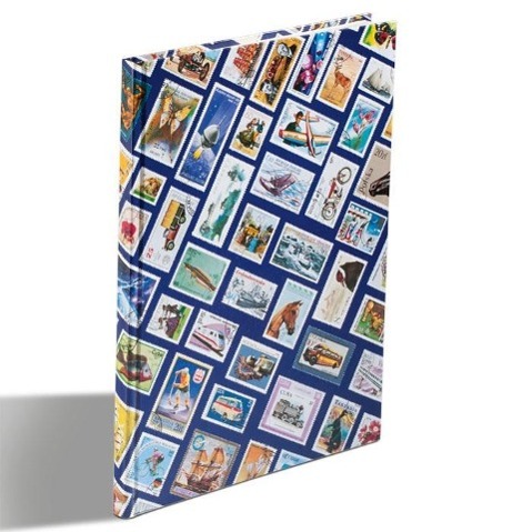 Vorderes Coverbild Briefmarken Einsteckbuch HOBBY, 16 weiße Seiten, Einband mit Breifmarkenmotiven, DIN A 4