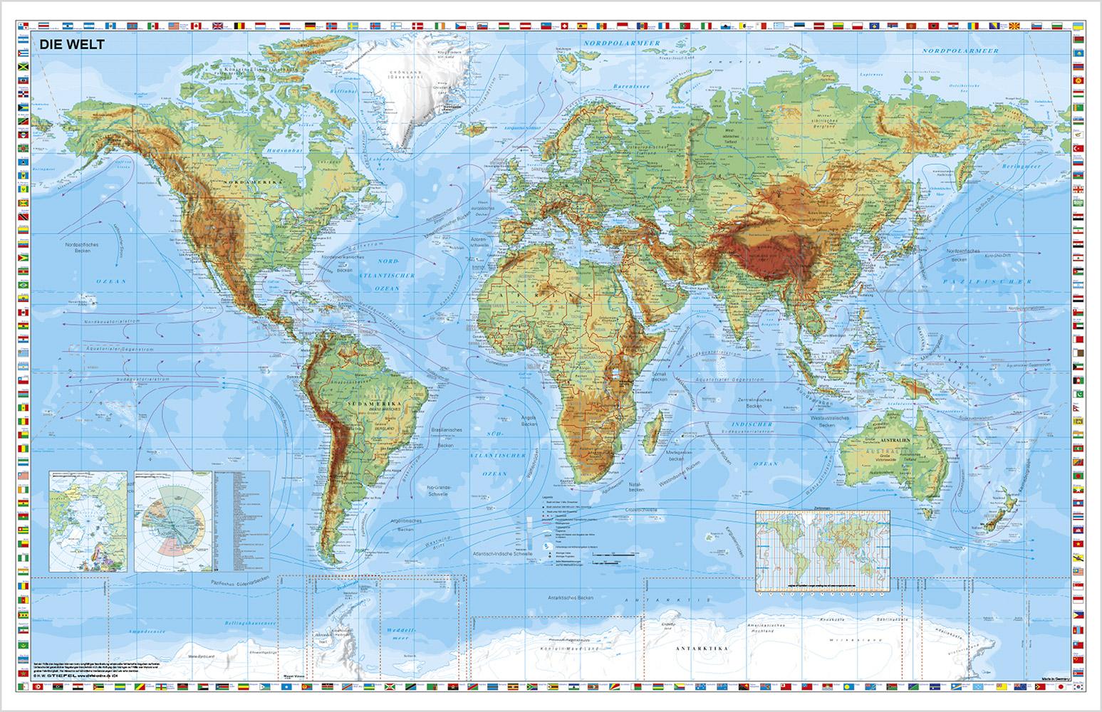 Vorderes Coverbild Weltkarte physisch - Wandkarte laminiert