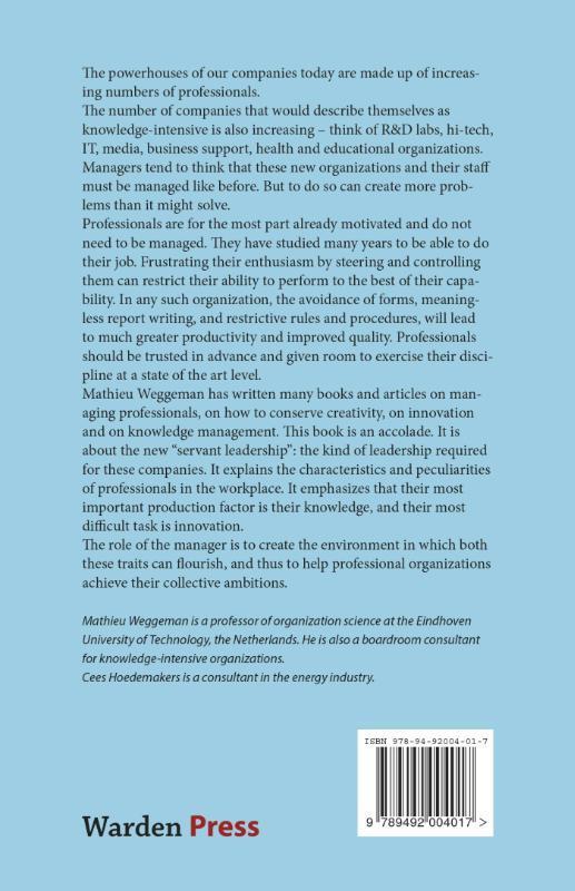 Rückseitencover Managing Professionals? Don't!: How to step back to go forward