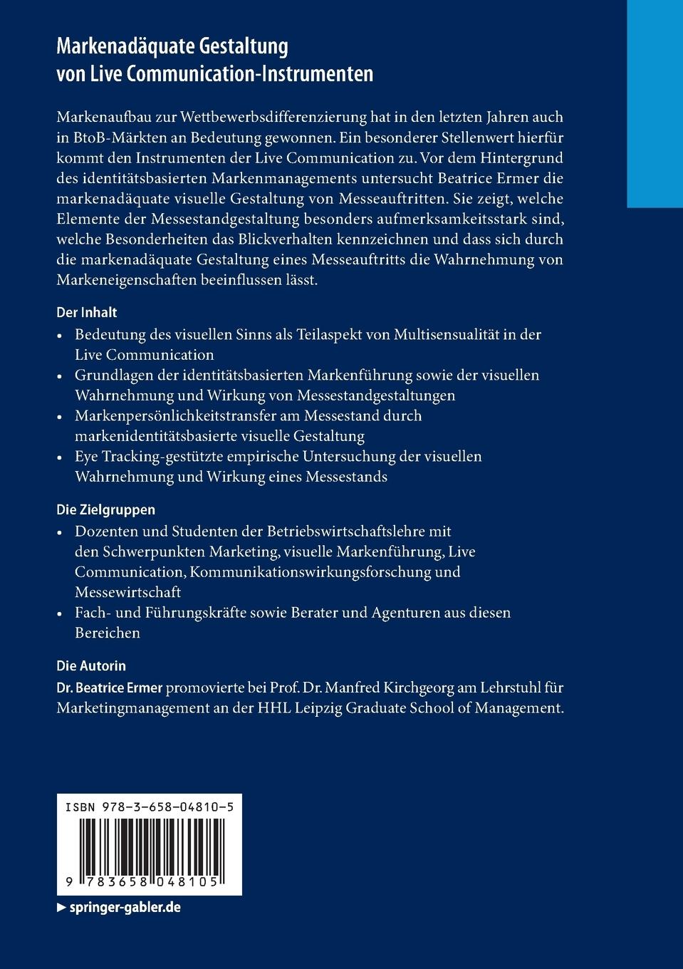 Rückseitencover Markenadäquate Gestaltung von Live Communication-Instrumenten