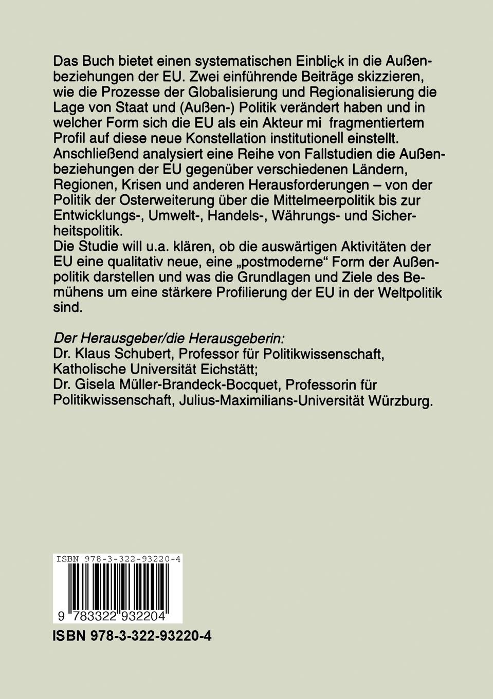 Rückseitencover Die Europäische Union als Akteur der Weltpolitik