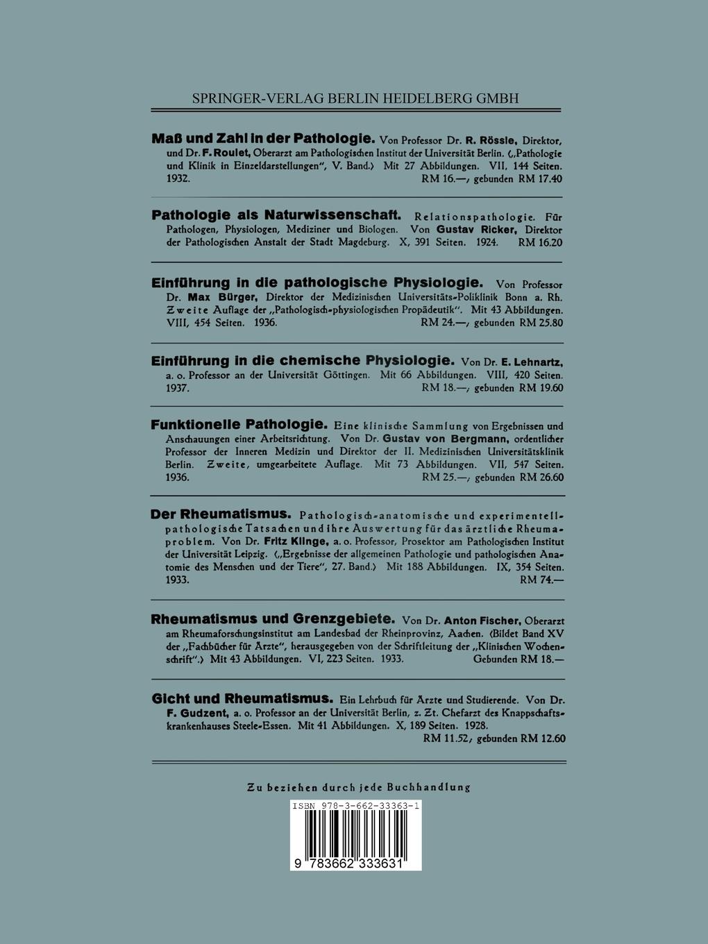 Rückseitencover Ergebnisse der Allgemeinen Pathologie und Pathologischen Anatomie des Menschen und der Tiere