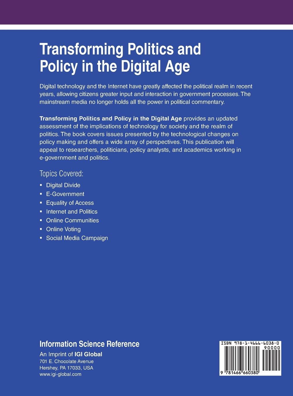 Rückseitencover Transforming Politics and Policy in the Digital Age